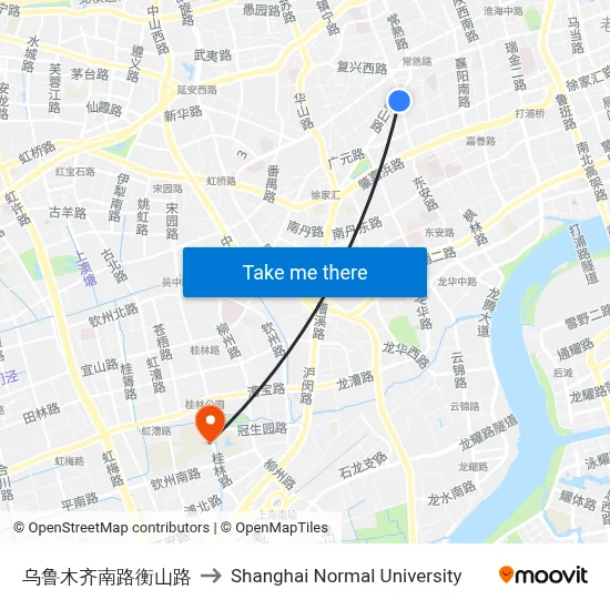 Wulumuqi South Road & Hengshan Road to Shanghai Normal University map