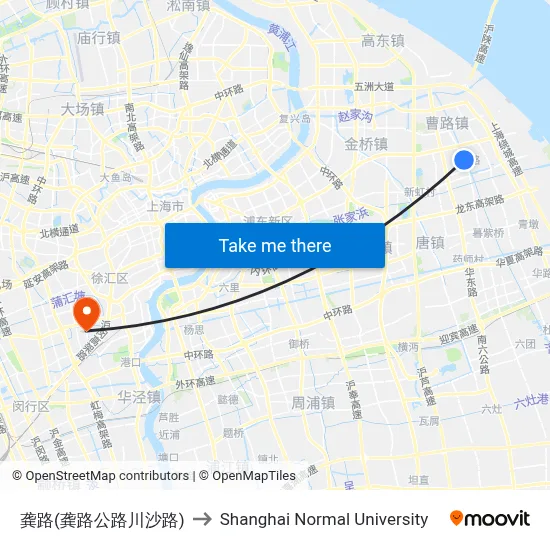 Gong Road (Gong Road Highway & Chuansha Road) to Shanghai Normal University map