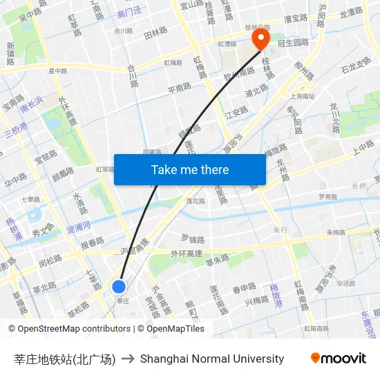 Xinzhuang Metro Station (North Plaza) to Shanghai Normal University map