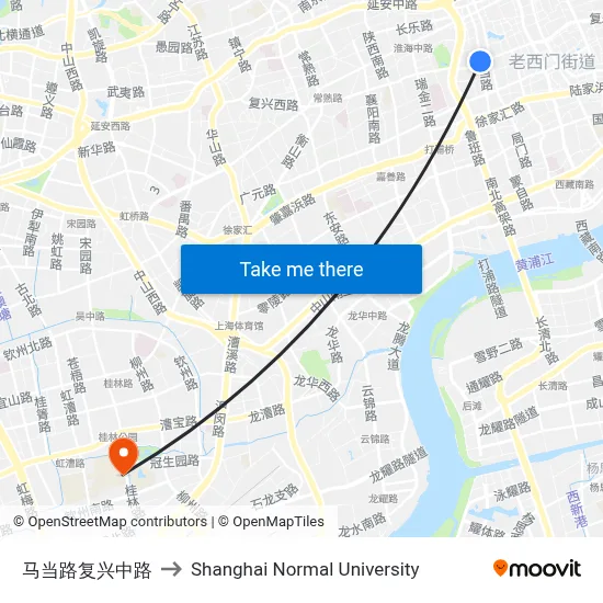 Madang Road & Fuxing Middle Road to Shanghai Normal University map