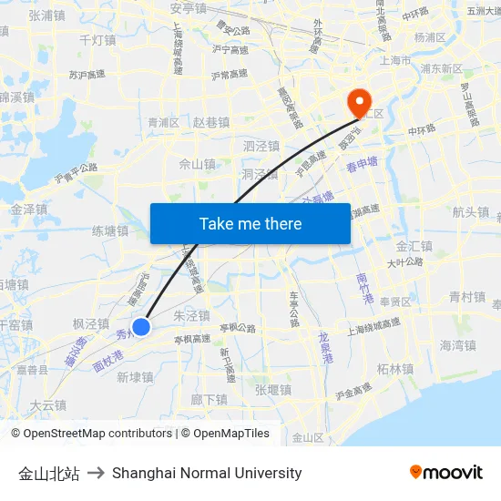 Jinshan North Station to Shanghai Normal University map