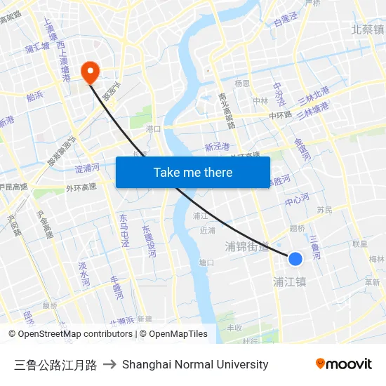 Sanlu Road Jiangyue Road to Shanghai Normal University map