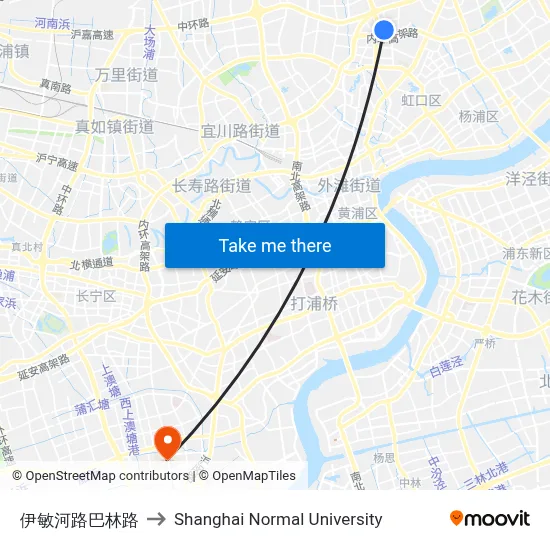 Yimin River Road & Balin Road to Shanghai Normal University map