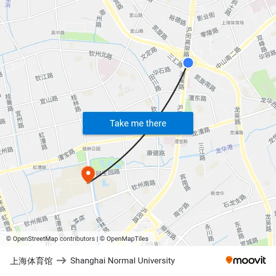 Shanghai Stadium to Shanghai Normal University map