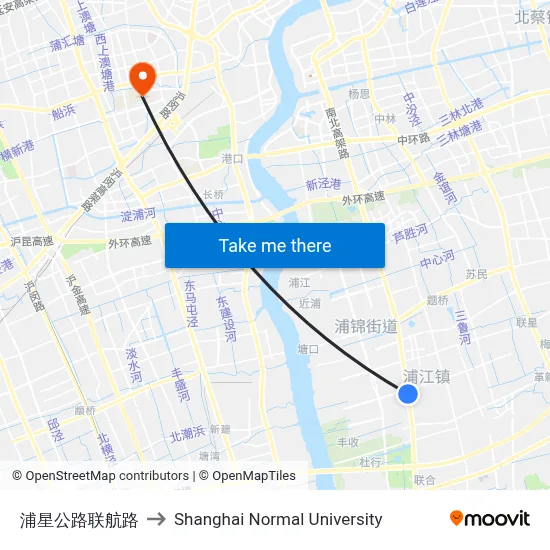 Puxing Highway & Lianhang Road to Shanghai Normal University map
