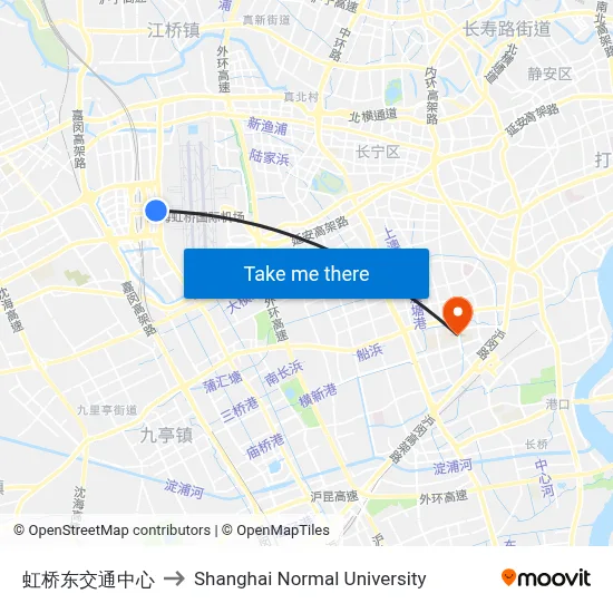 Hongqiao East Transport Center to Shanghai Normal University map