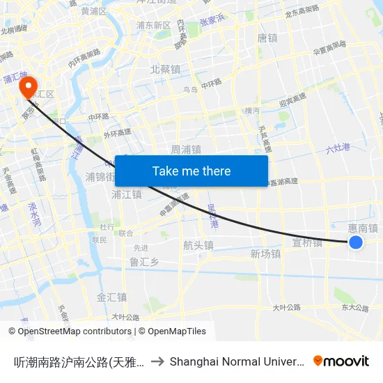 Tingchao South Road - Hunan Road (Tianya Village) to Shanghai Normal University map