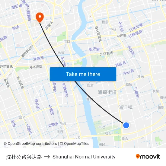 Shendu Highway & Xingda Road to Shanghai Normal University map