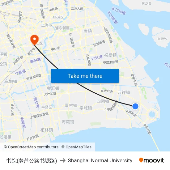 Academy (Old Lu Highway & Shutang Road) to Shanghai Normal University map
