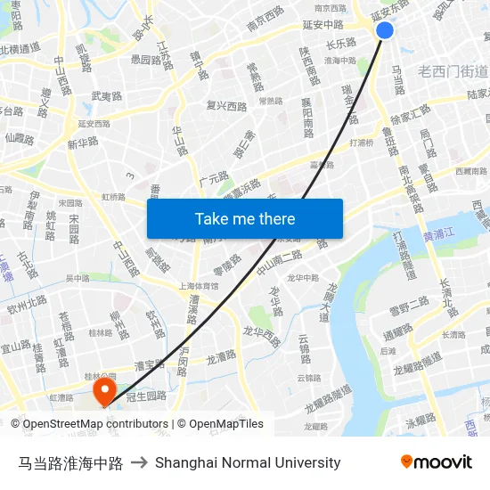 Madang Road & Huaihai Middle Road to Shanghai Normal University map