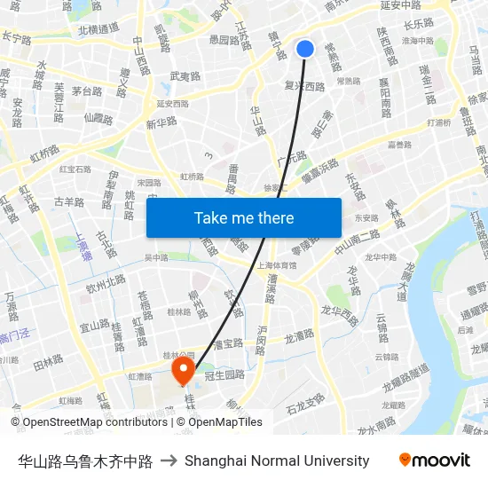 Huashan Road & Wulumuqi Middle Road to Shanghai Normal University map