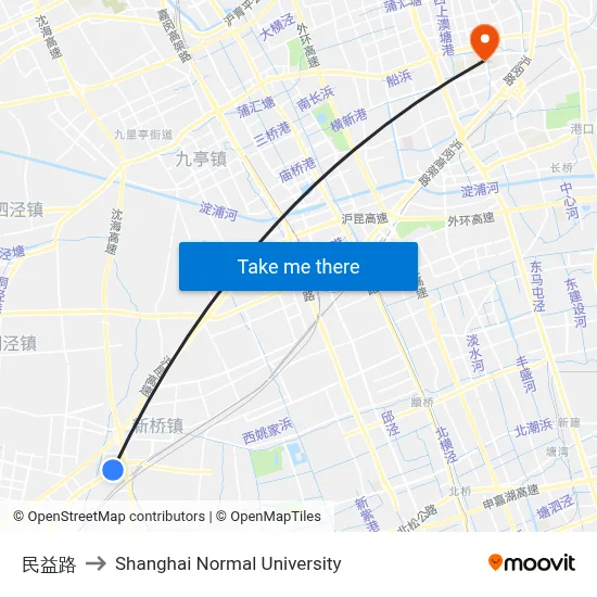 Minyi Road to Shanghai Normal University map