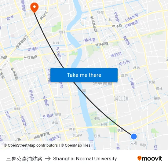 Sanlu Highway & Puhang Road to Shanghai Normal University map