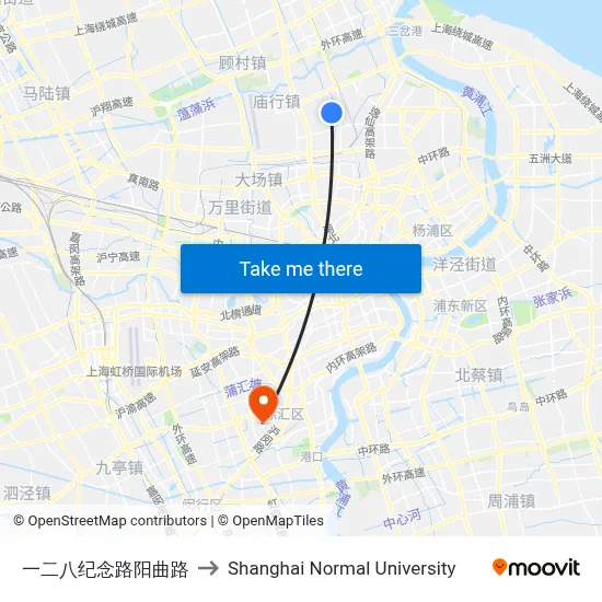 128 Memorial Road - Yangqu Road to Shanghai Normal University map