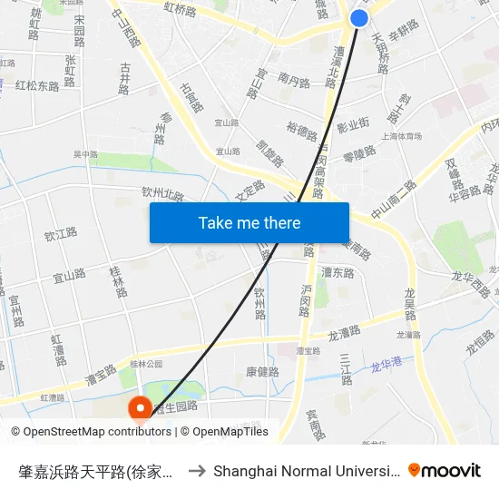 Zhaojiabang Road & Tianping Road (Xujiahui) to Shanghai Normal University map