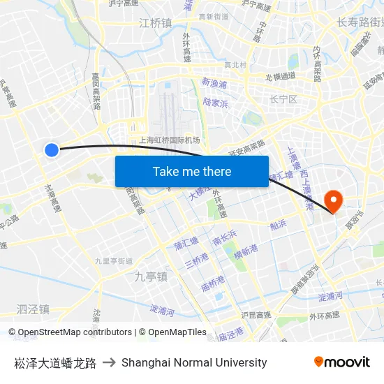 Songze Avenue & Panlong Rd to Shanghai Normal University map