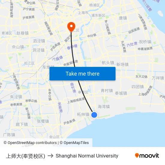 上师大(奉贤校区) to Shanghai Normal University map