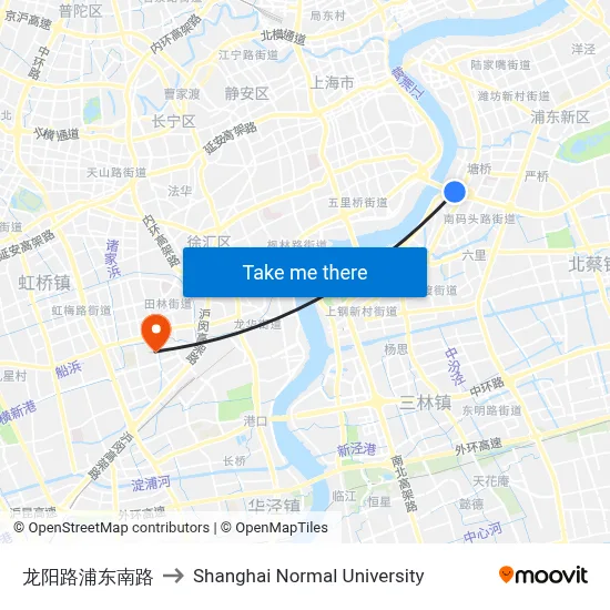 Longyang Road Pudong South Road to Shanghai Normal University map