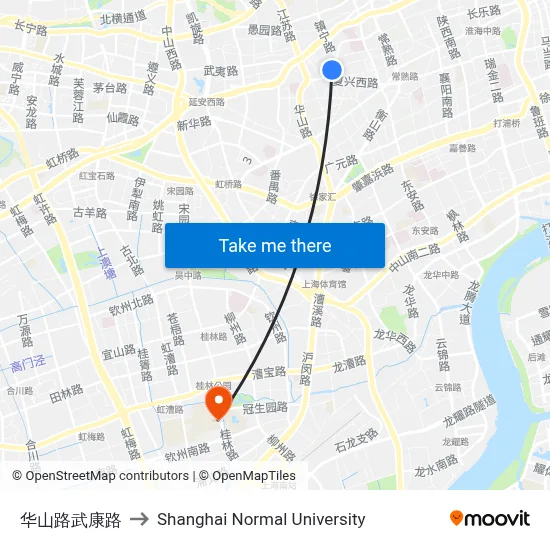 Huashan Road & Wukang Road to Shanghai Normal University map