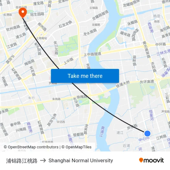 Pujin Road & Jiangtao Road to Shanghai Normal University map