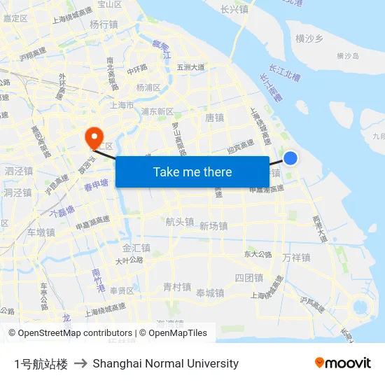 1号航站楼 to Shanghai Normal University map