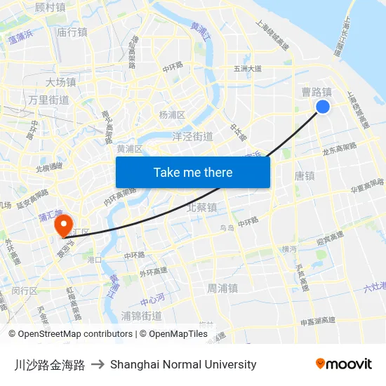 Chuansha Road Jinhai Road to Shanghai Normal University map