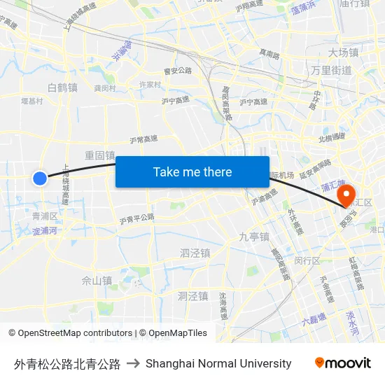 Waiqingsong Road & Beiqing Road to Shanghai Normal University map