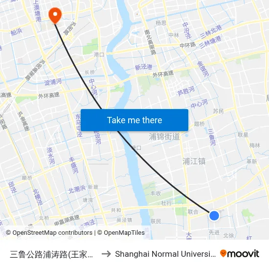 Sanlu Road - Putao Road (Wangjiamen) to Shanghai Normal University map