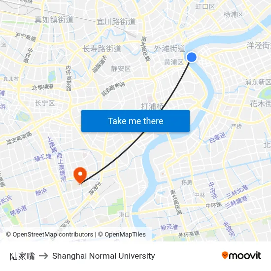 Lujiazui to Shanghai Normal University map