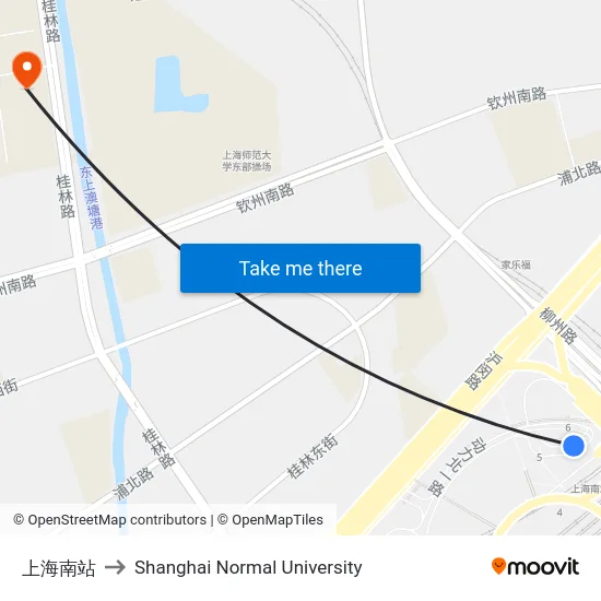上海南站 to Shanghai Normal University map