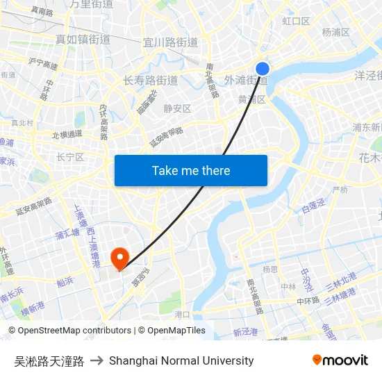 Wusong Road Tiantong Road to Shanghai Normal University map