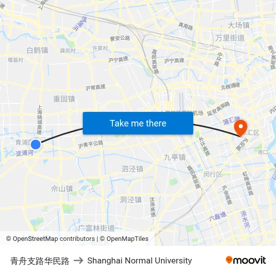 Qingzhou Branch Road & Huamin Road to Shanghai Normal University map