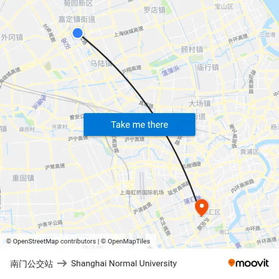 South Gate Bus Station to Shanghai Normal University map