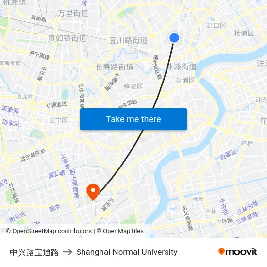 中兴路宝通路 to Shanghai Normal University map