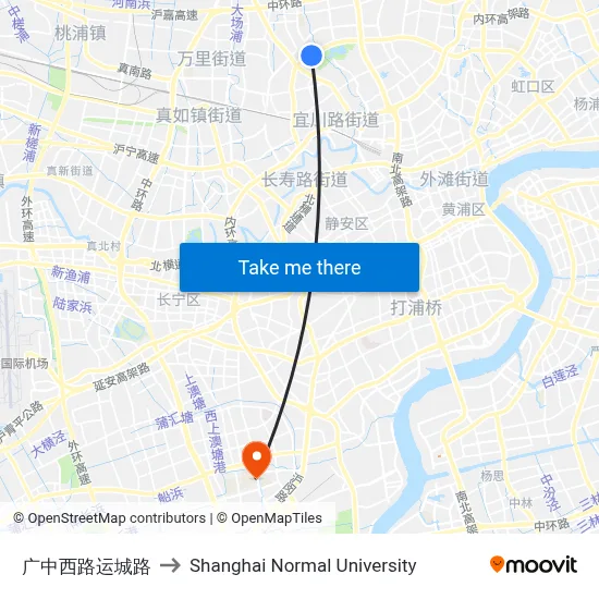 Guangzhong West Road & Yuncheng Road to Shanghai Normal University map
