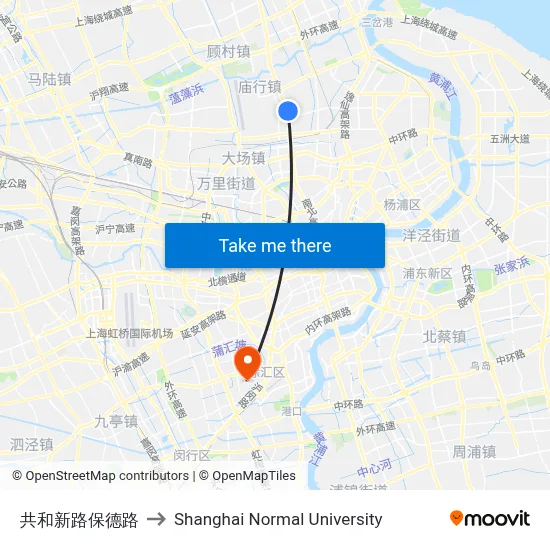 Gonghexin Road & Baode Road to Shanghai Normal University map