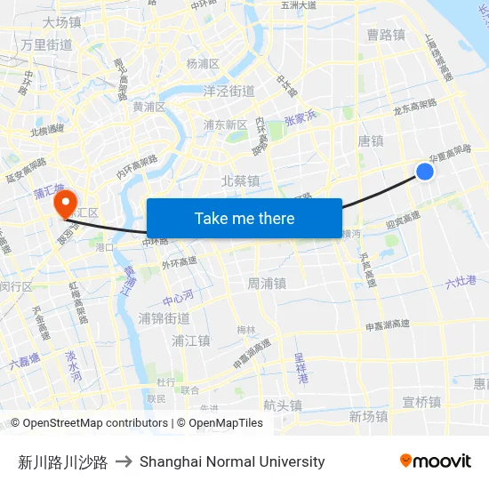 Xinchuan Road & Chuansha Road to Shanghai Normal University map