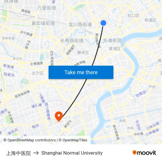 Shanghai Traditional Chinese Medicine Hospital to Shanghai Normal University map