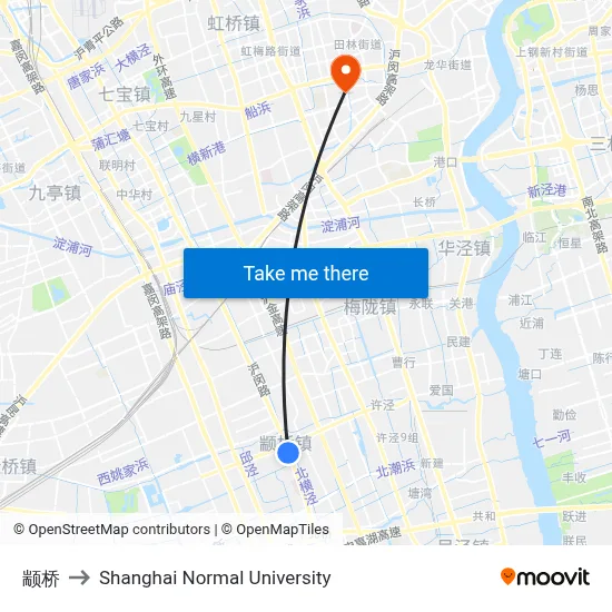 Zhuanqiao to Shanghai Normal University map