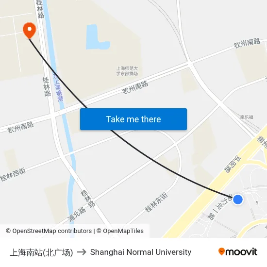 Shanghai South Railway Station (North Plaza) to Shanghai Normal University map