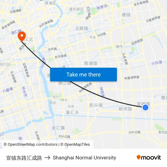 Xuanzhen East Road & Huicheng Road to Shanghai Normal University map