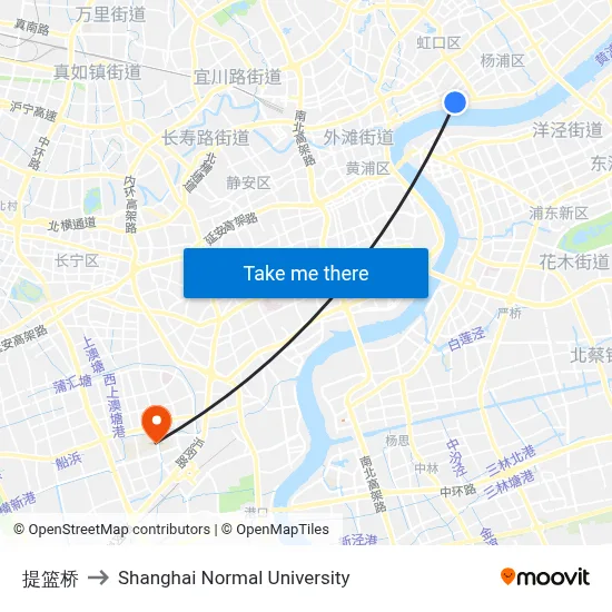 Tilanqiao to Shanghai Normal University map