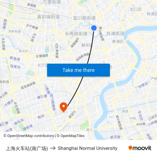 上海火车站(南广场) to Shanghai Normal University map