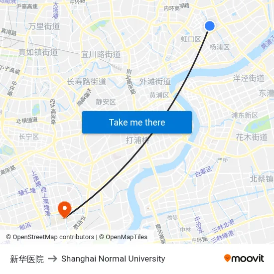 New China Hospital to Shanghai Normal University map