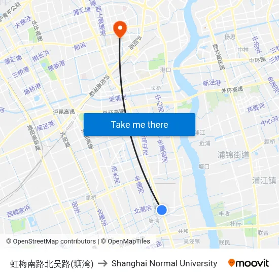 Hongmei South Road & Beiwu Road (Tangwan) to Shanghai Normal University map