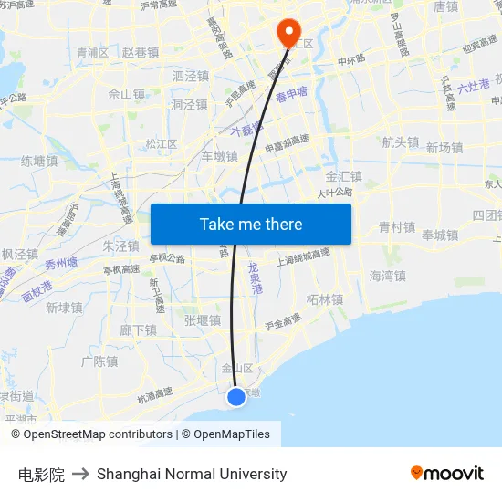 Cinema to Shanghai Normal University map