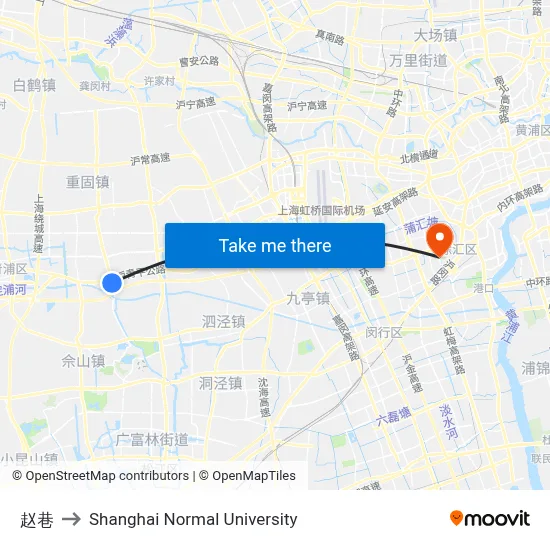 Zhao Xiang to Shanghai Normal University map