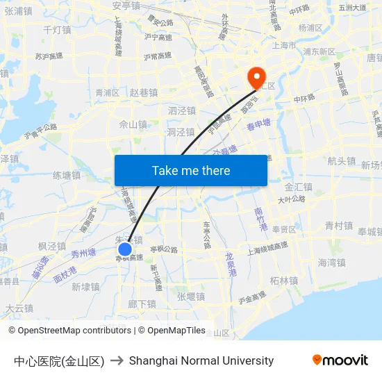 中心医院(金山区) to Shanghai Normal University map