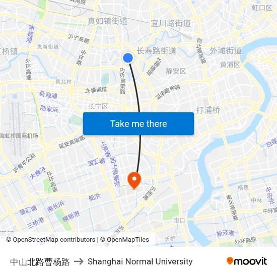 Zhongshan North Road & Caoyang Road to Shanghai Normal University map