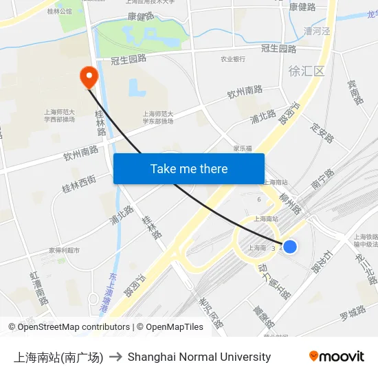 上海南站(南广场) to Shanghai Normal University map